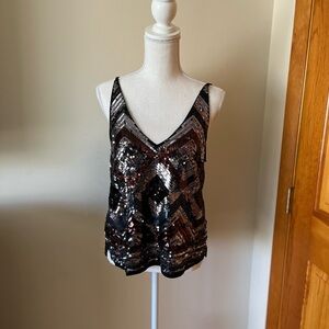 H&M NWT Sequin V-Neck Top - Black, Silver and Bronze